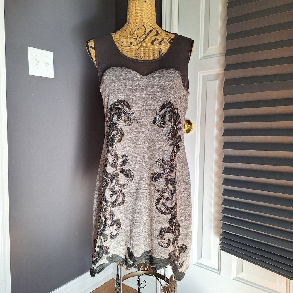 Miss Me Mini Dress With Mesh Detail Size Large